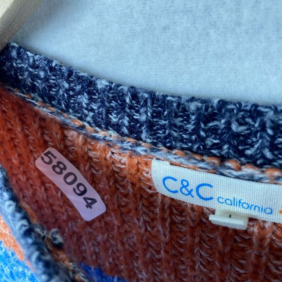 C&C CALIFORNIA Sweater L Ribbed Striped Jumper Pullover Blue Orange - Picture 12 of 12